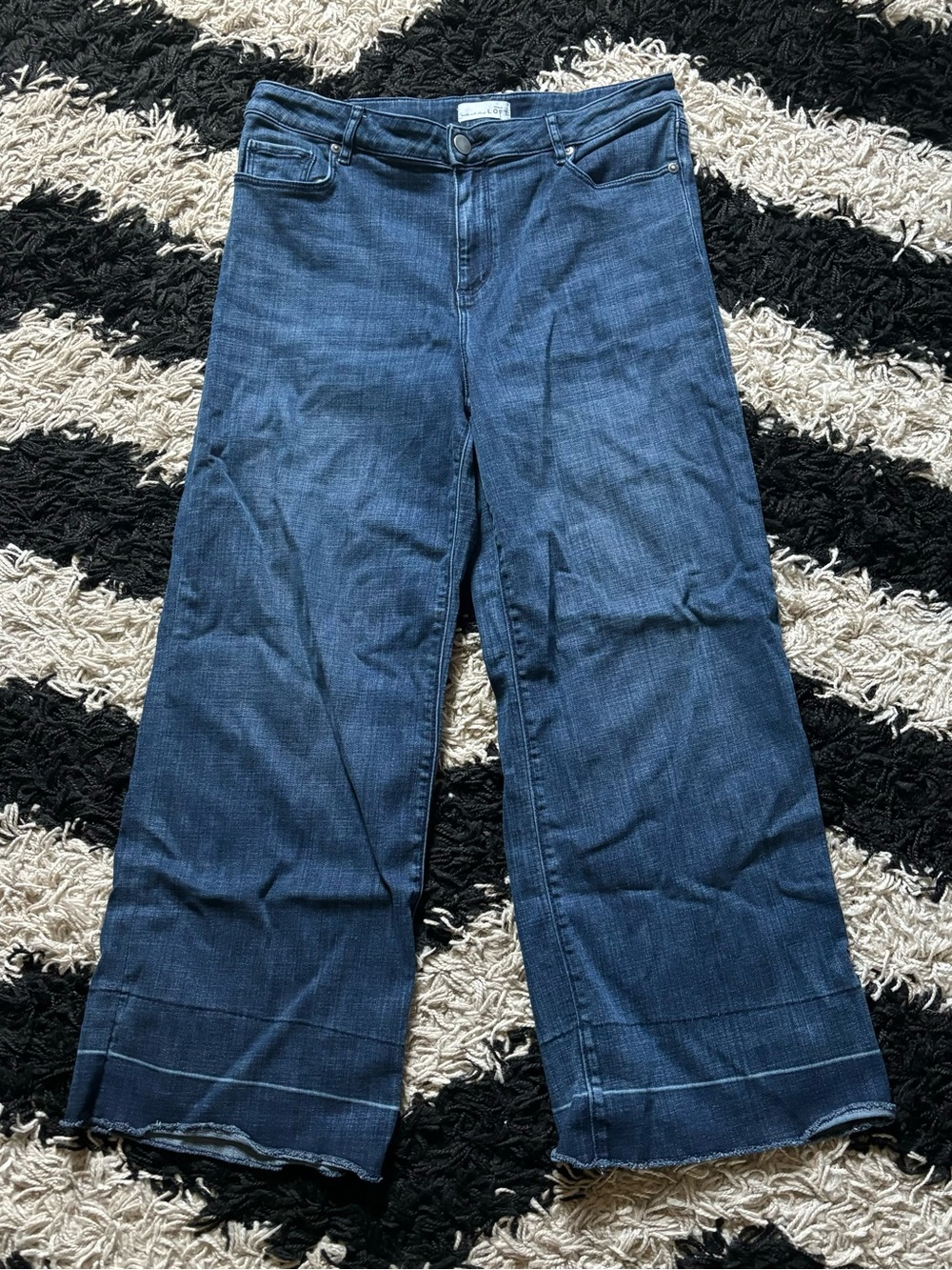 Loft High Rise Dark Wash Denim Wide Leg Crop Jeans